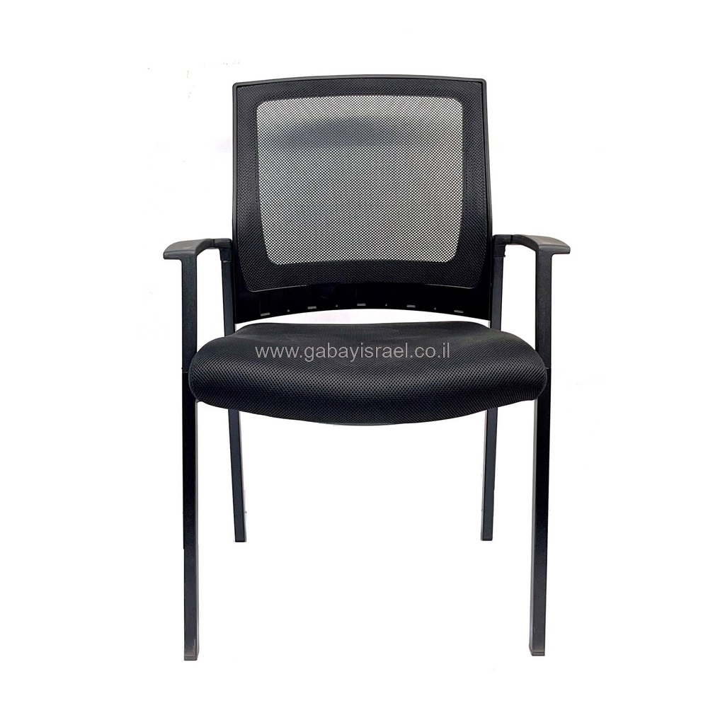 כסא אורח מרופד גב רשת בצבע שחור